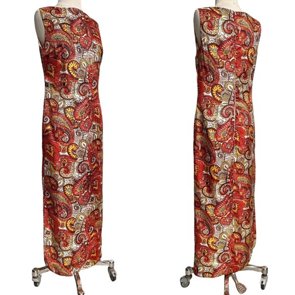70s Vintage Paisley Maxi Dress Sleeveless Shift Bonwit Teller Cole California. - Picture 8 of 11